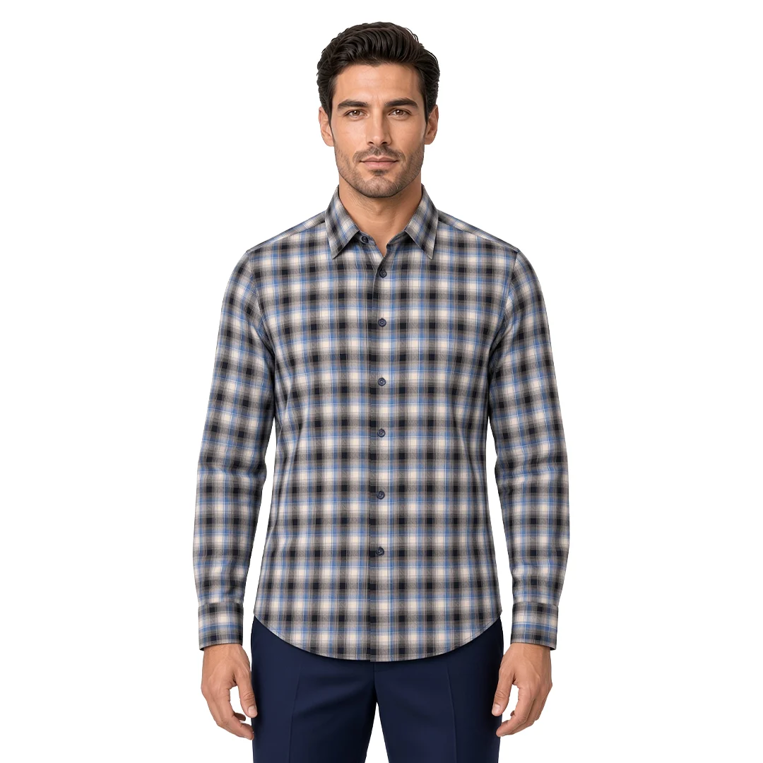 Men's Blue Plaid Flannel Casual Shirt
