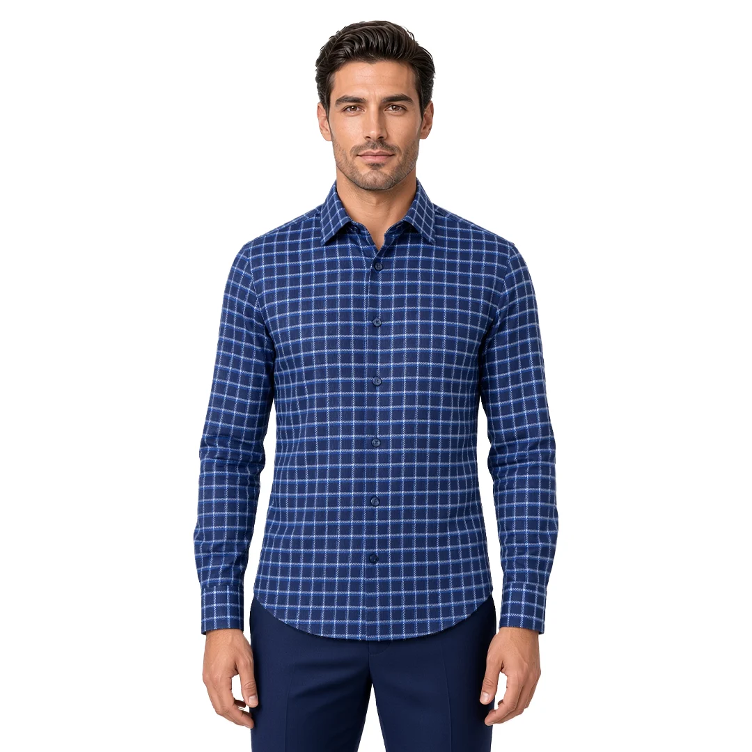 Men's Blue Checked Flannel Casual Shirt