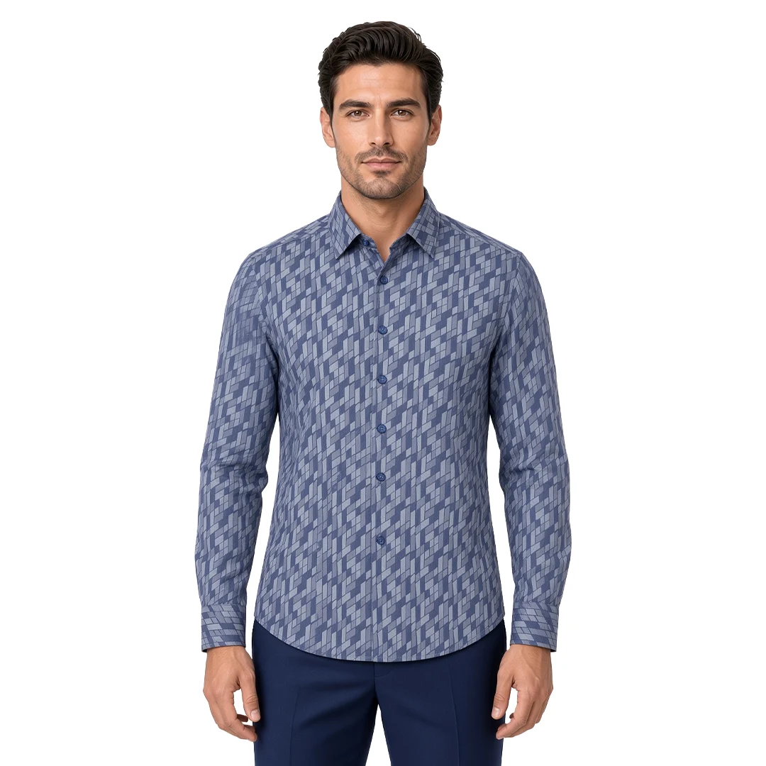 Men's Blue Geometric Flannel Casual Shirt