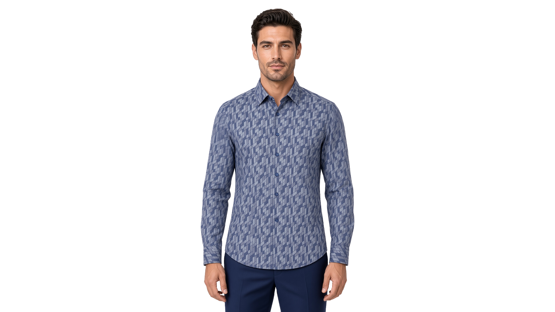 Men's Blue Geometric Flannel Casual Shirt