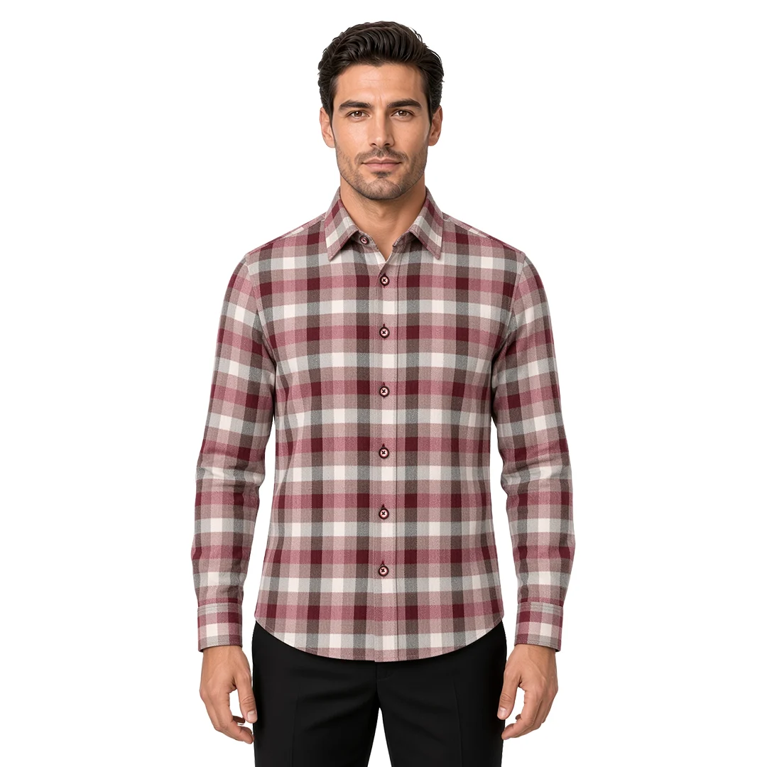 Men's Pink Plaid Flannel Casual Shirt