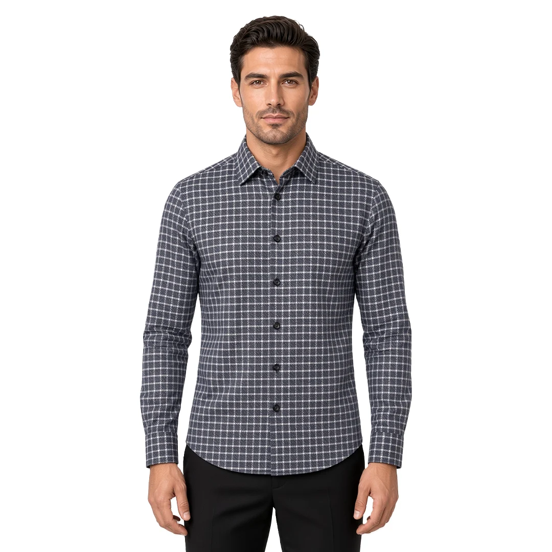 Men's Grey Checked Flannel Casual Shirt