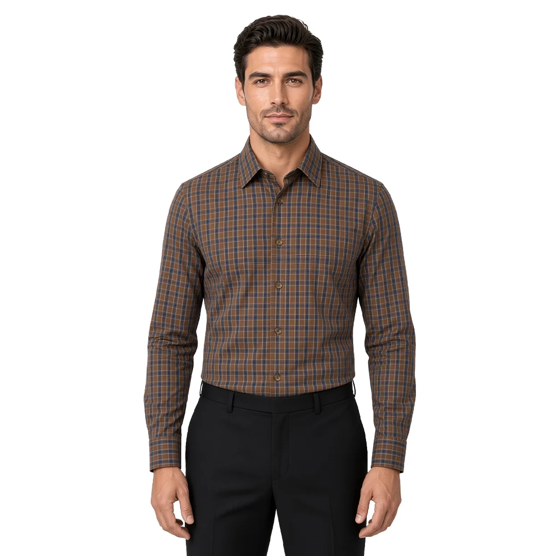 Men's Brown Checked Casual Shirt