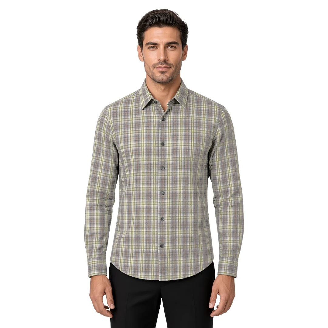 Men's Green Plaid Flannel Casual Shirt