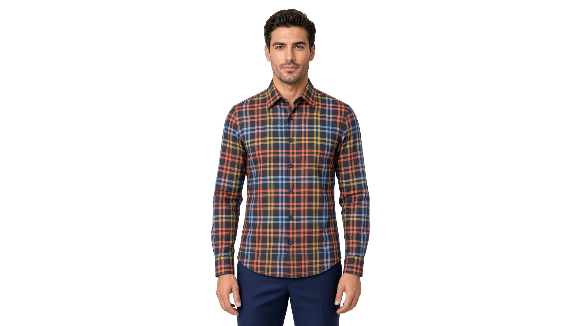 Men's Orange Plaid Flannel Casual Shirt