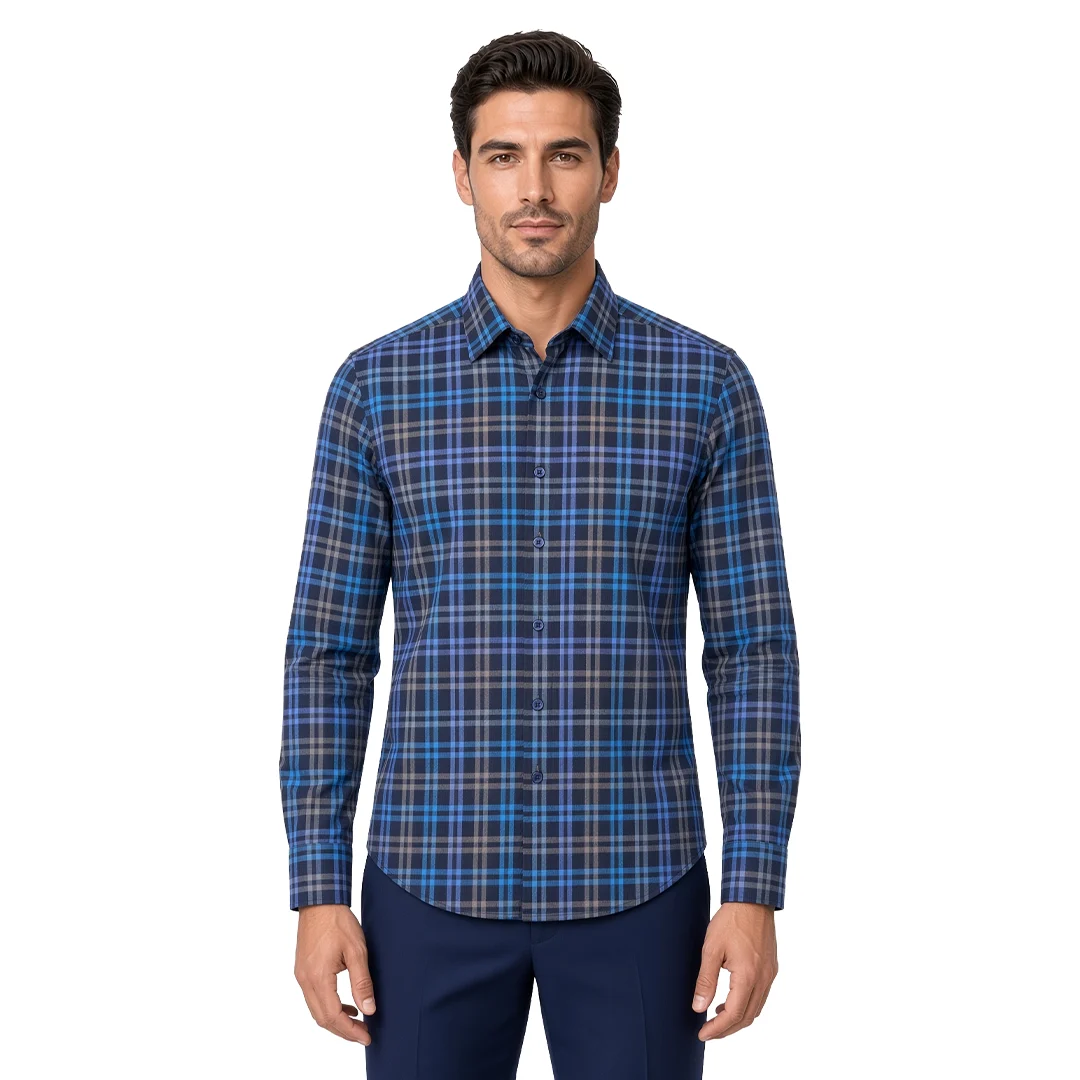 Men's Blue Plaid Flannel Casual Shirt