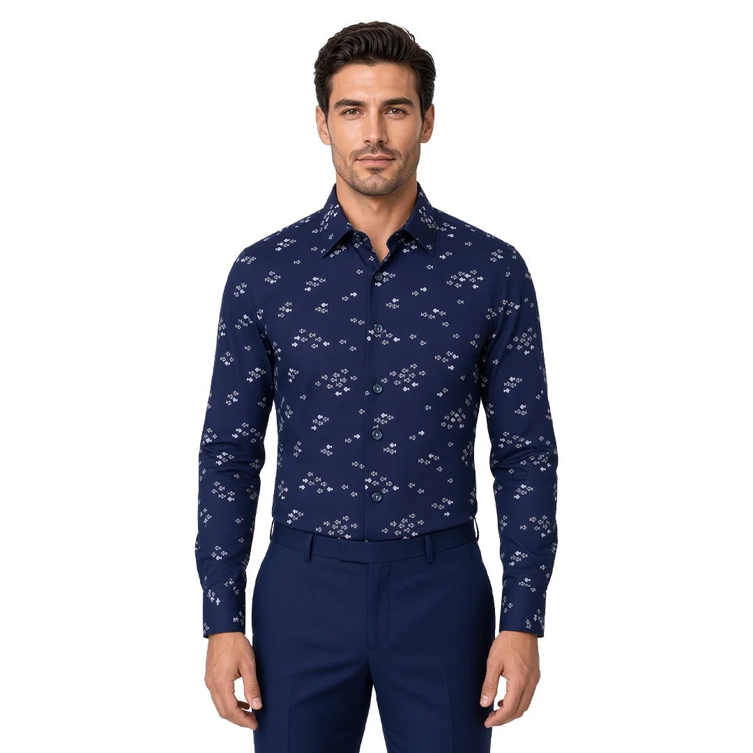 Men's Blue Print Casual Shirt