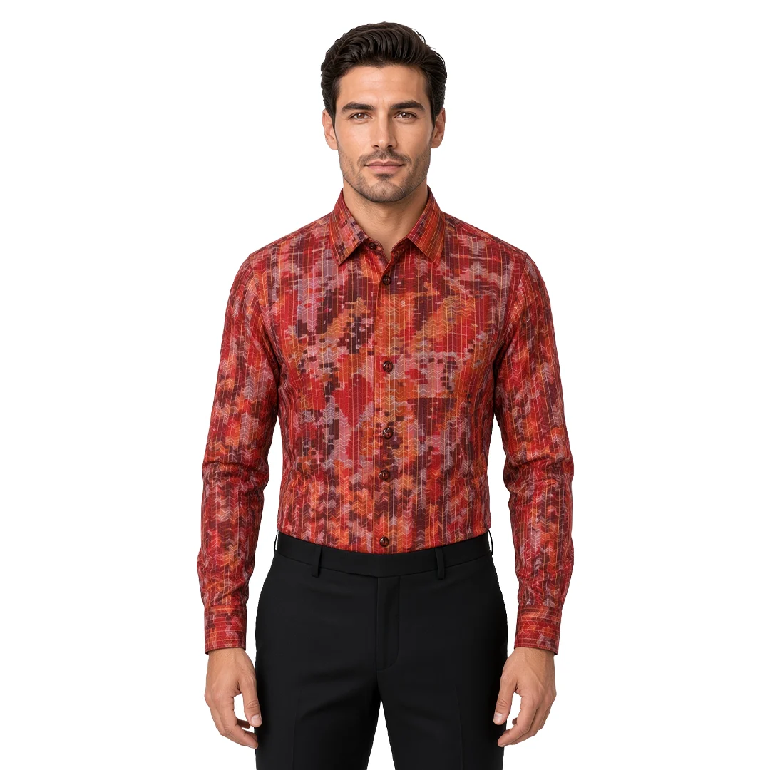 Men's Orange Abstract Casual Shirt