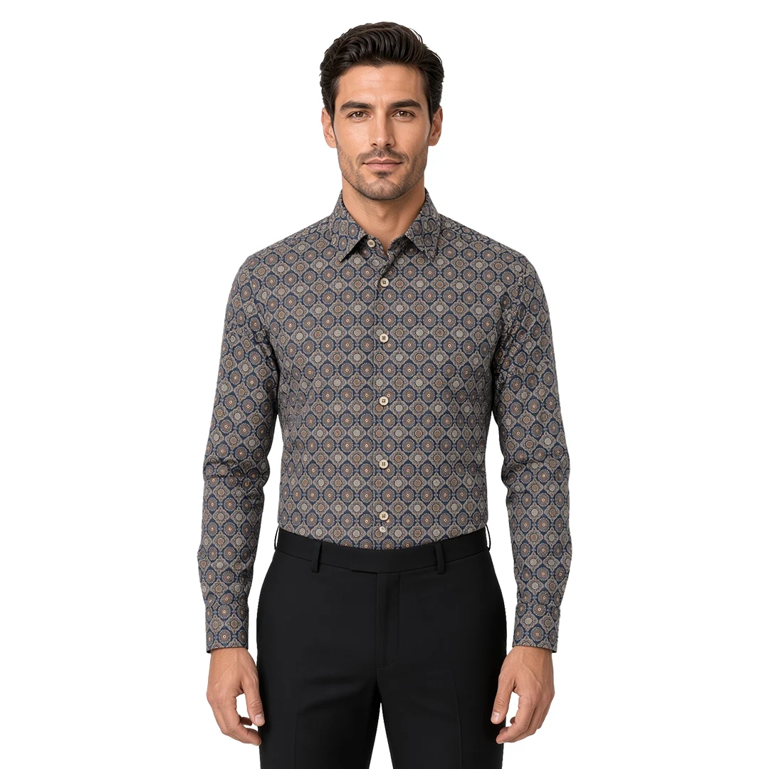 Men's Brown Motif Casual Shirt