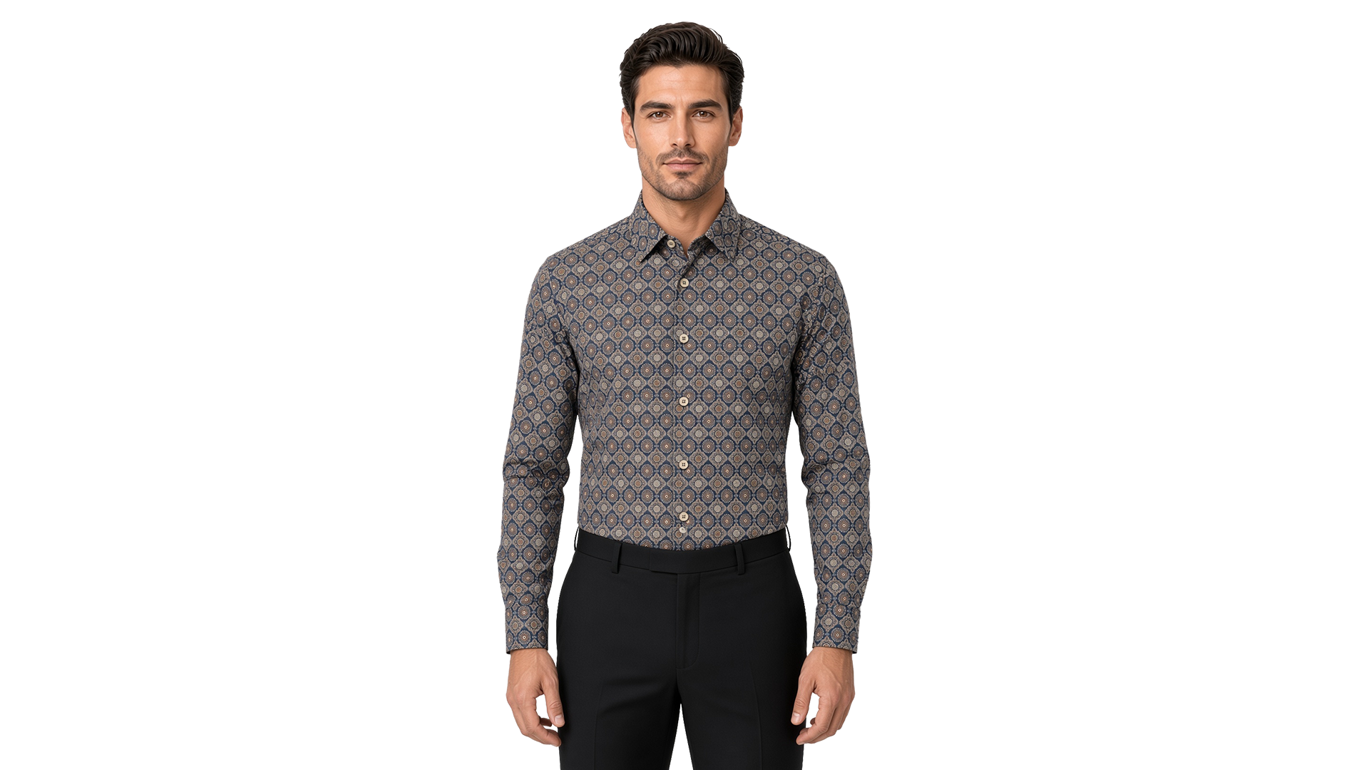 Men's Brown Motif Casual Shirt