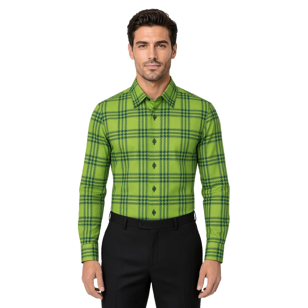 Men's Green Plaid Casual Shirt