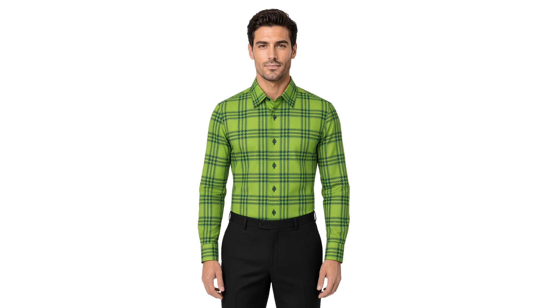 Men's Green Plaid Casual Shirt