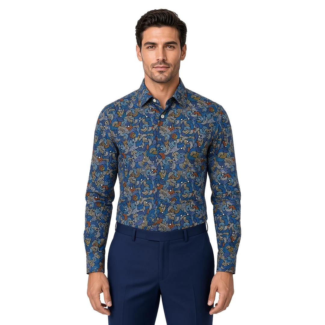 Men's Blue Motif Casual Shirt