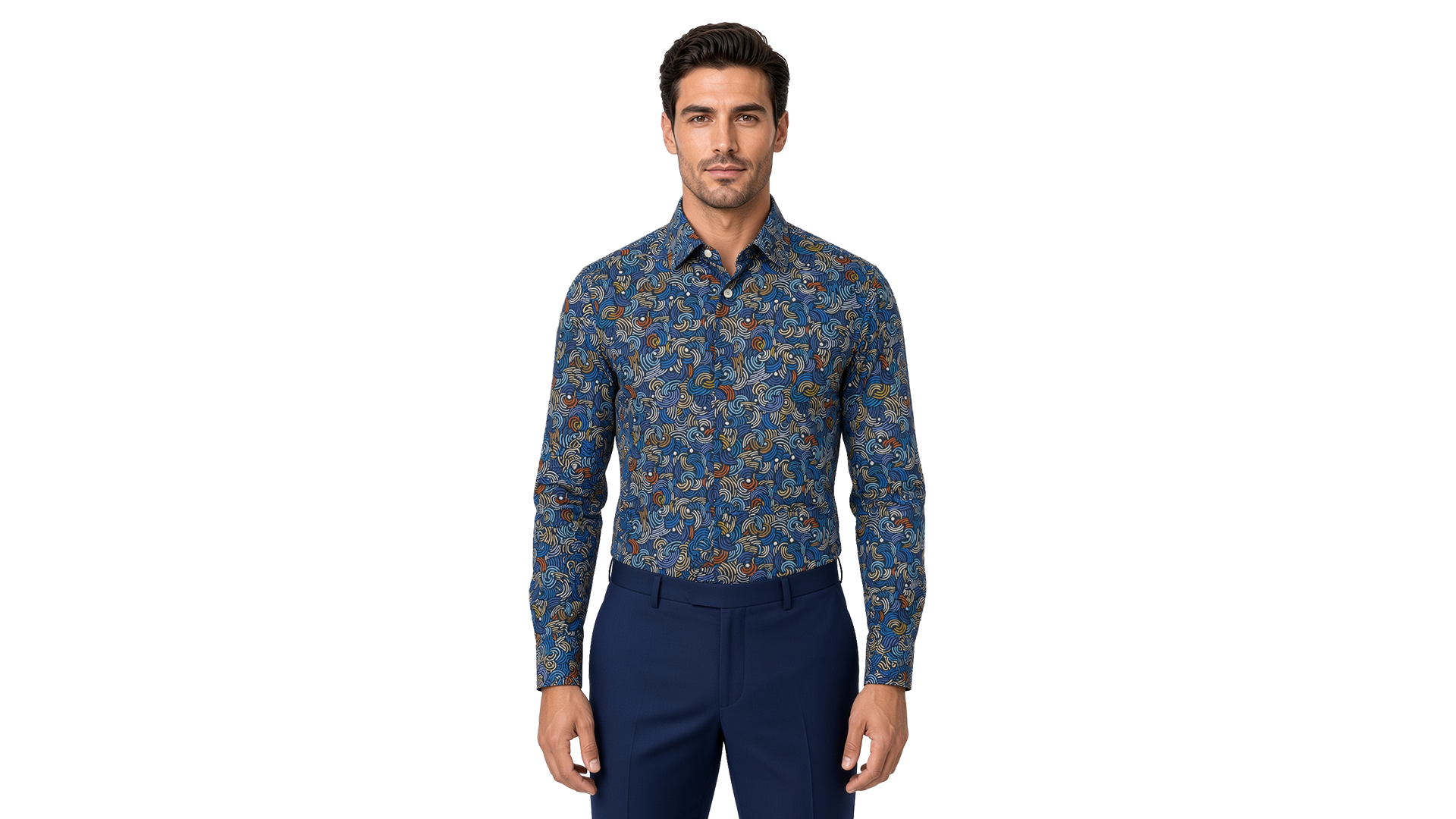 Men's Blue Motif Casual Shirt