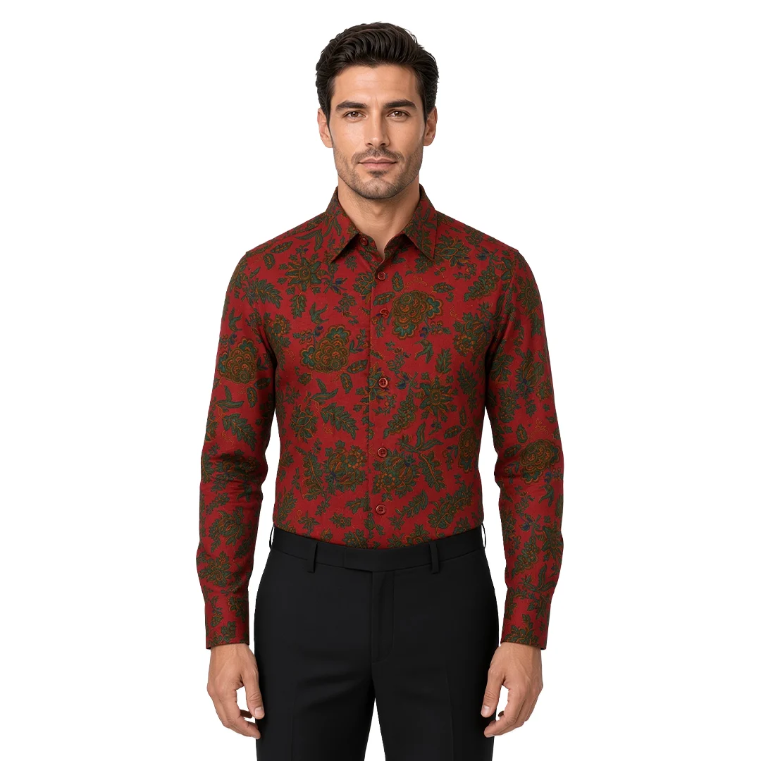 Men's Red Floral Casual Shirt