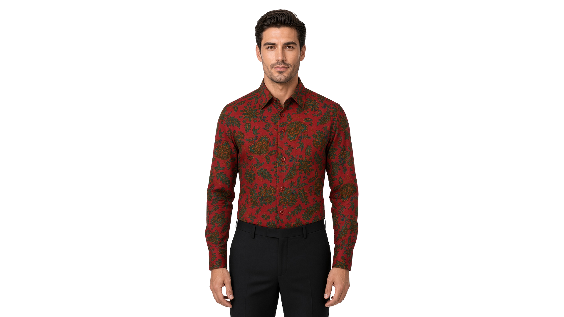 Men's Red Floral Casual Shirt