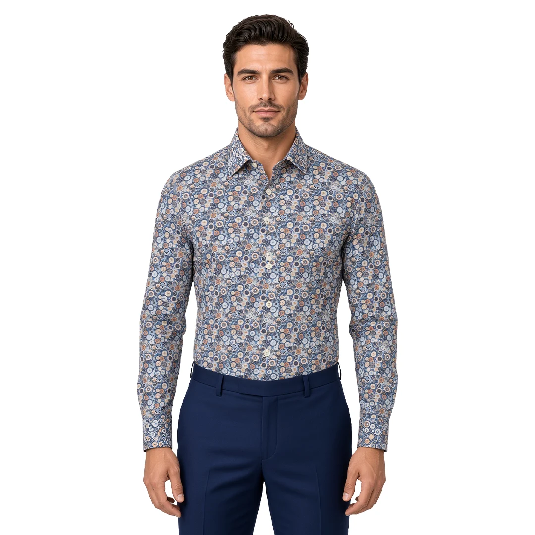 Men's Blue Motif Casual Shirt