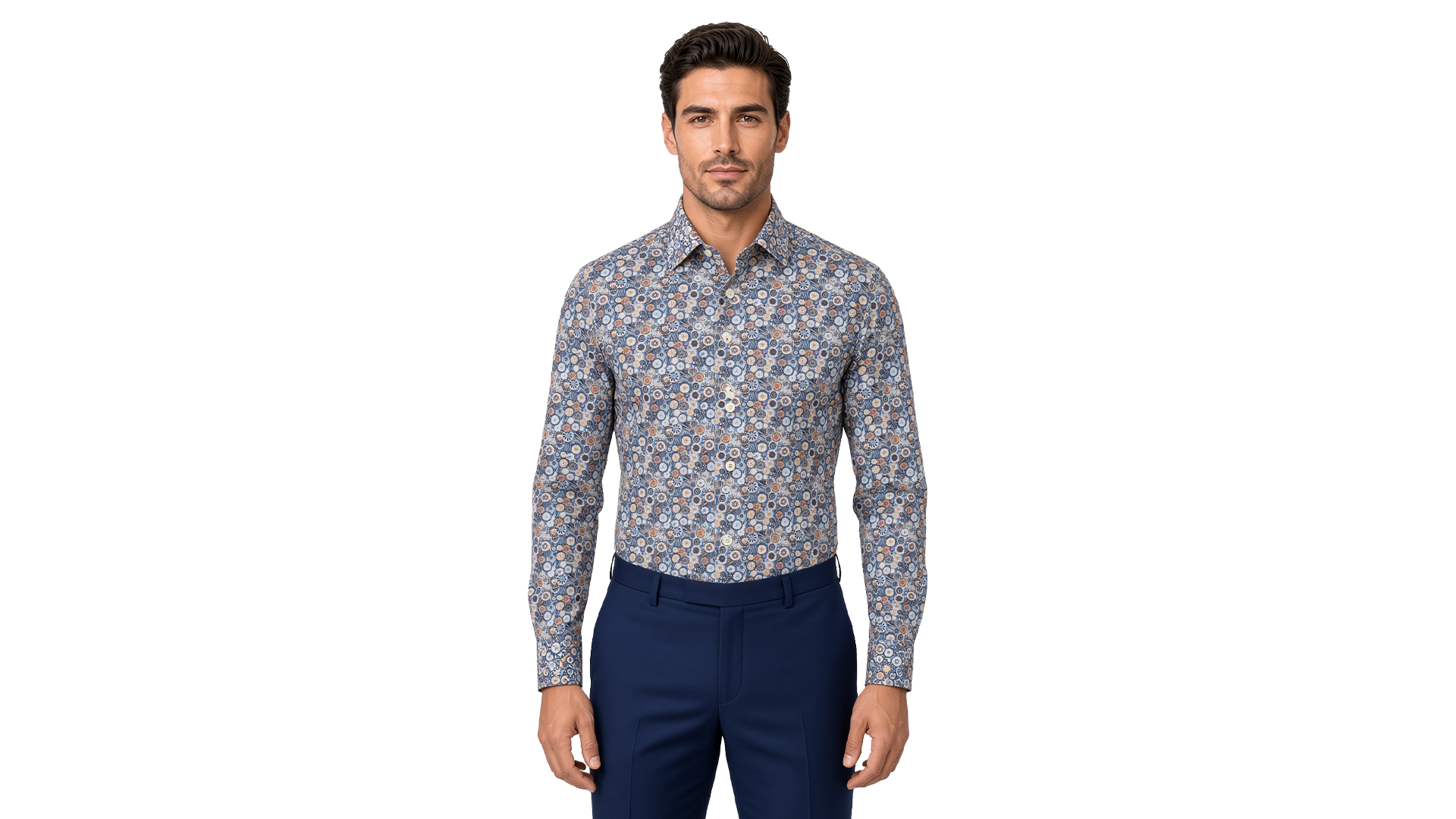 Men's Blue Motif Casual Shirt