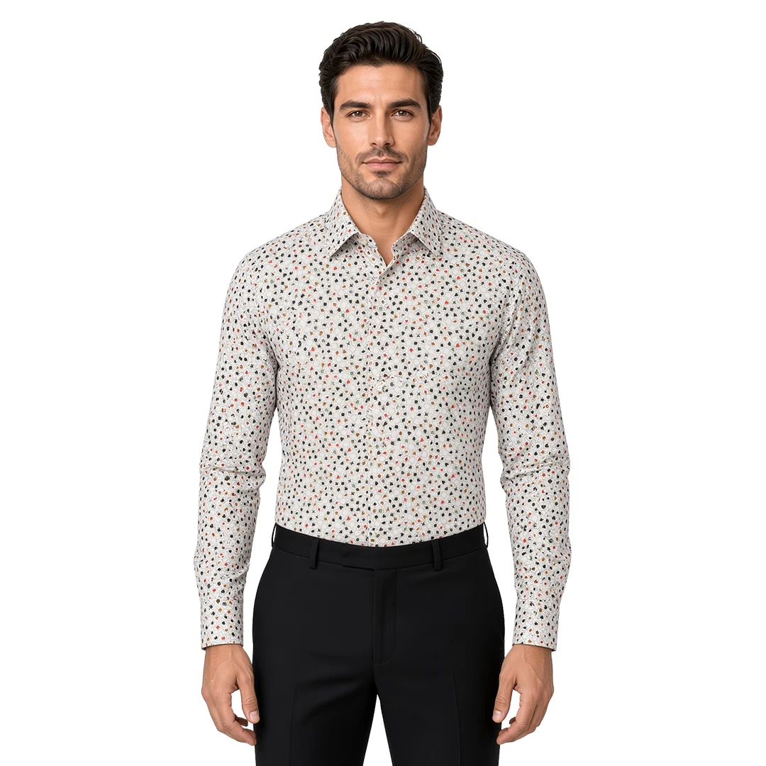 Men's Off White Motif Casual Shirt