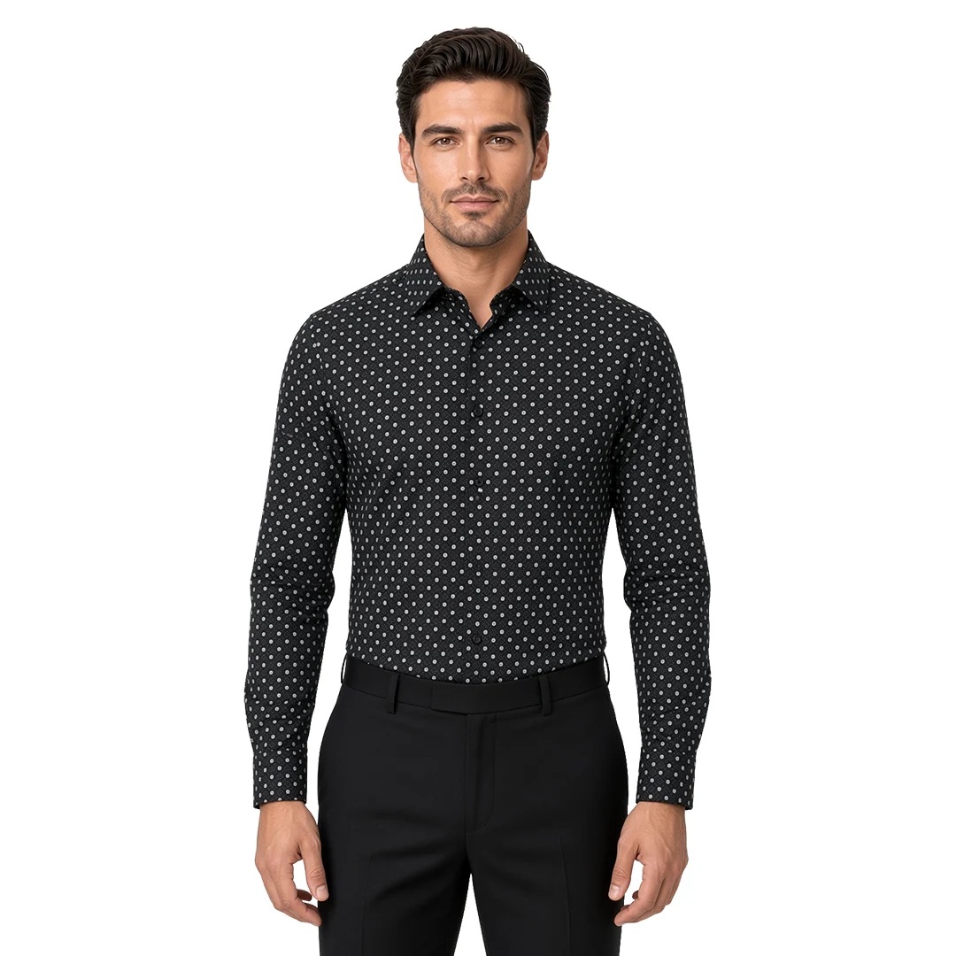 Men's Black Dotted Casual Shirt