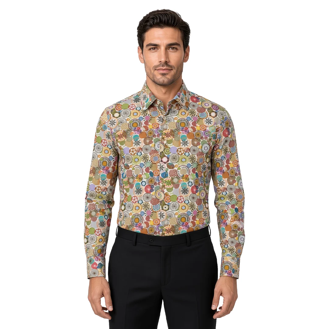 Men's Brown Motif Casual Shirt