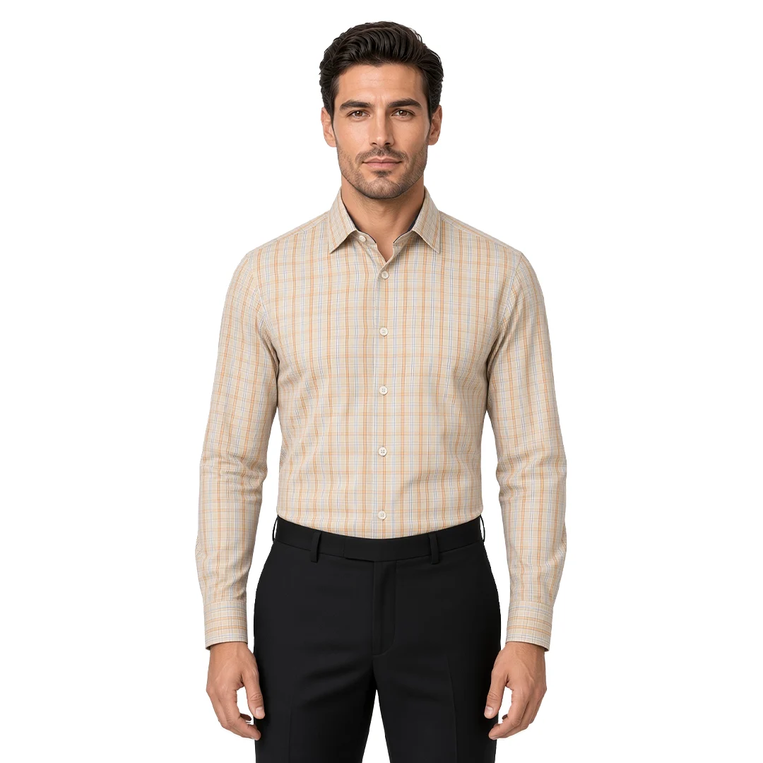 Men's Orange Checked Casual Shirt