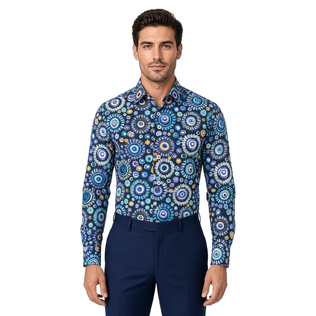 Men's Blue Motif Casual Shirt