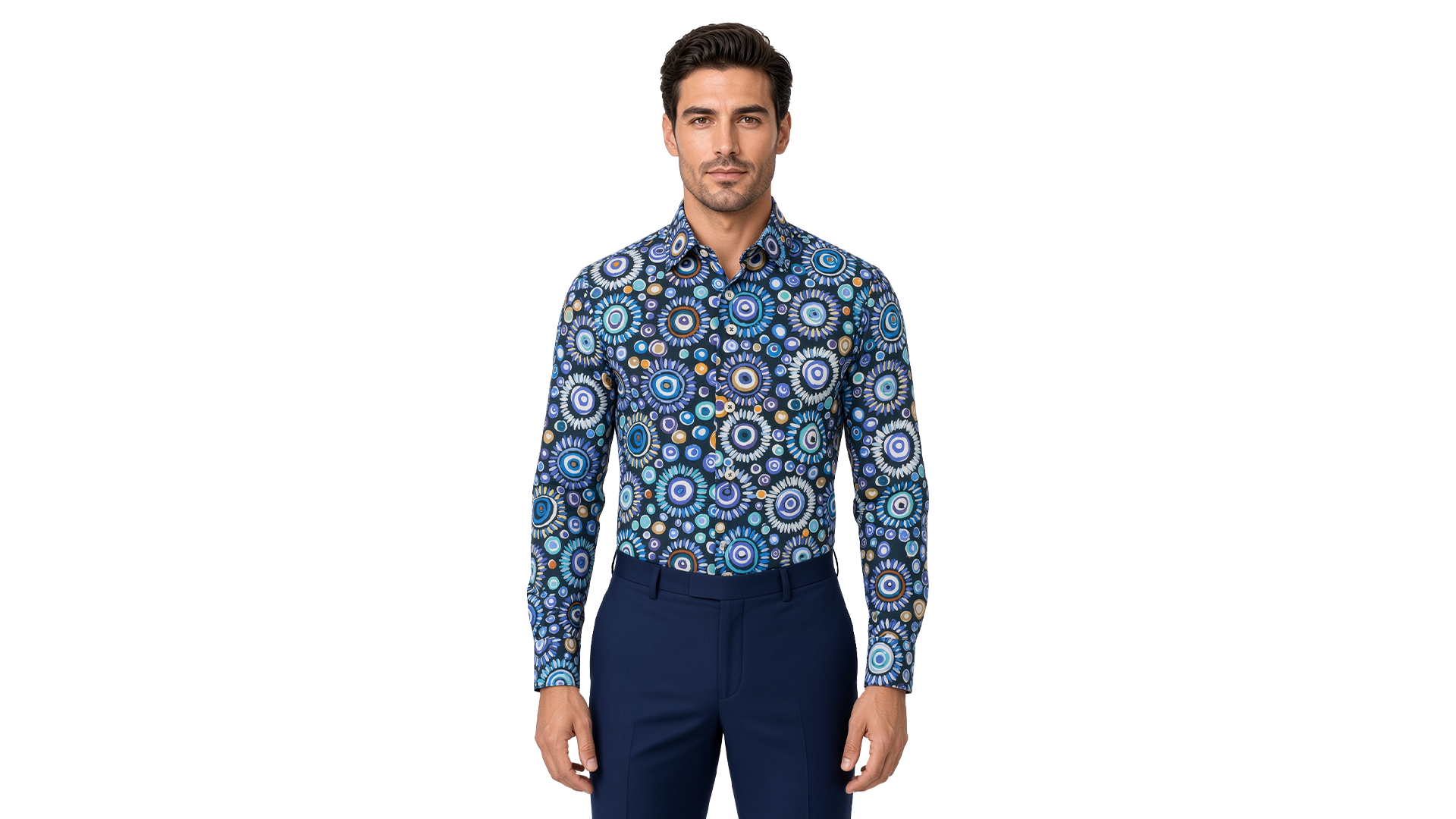 Men's Blue Motif Casual Shirt