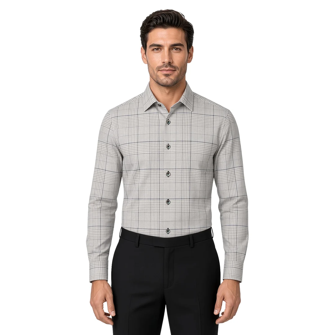 Men's Grey Checked Casual Shirt
