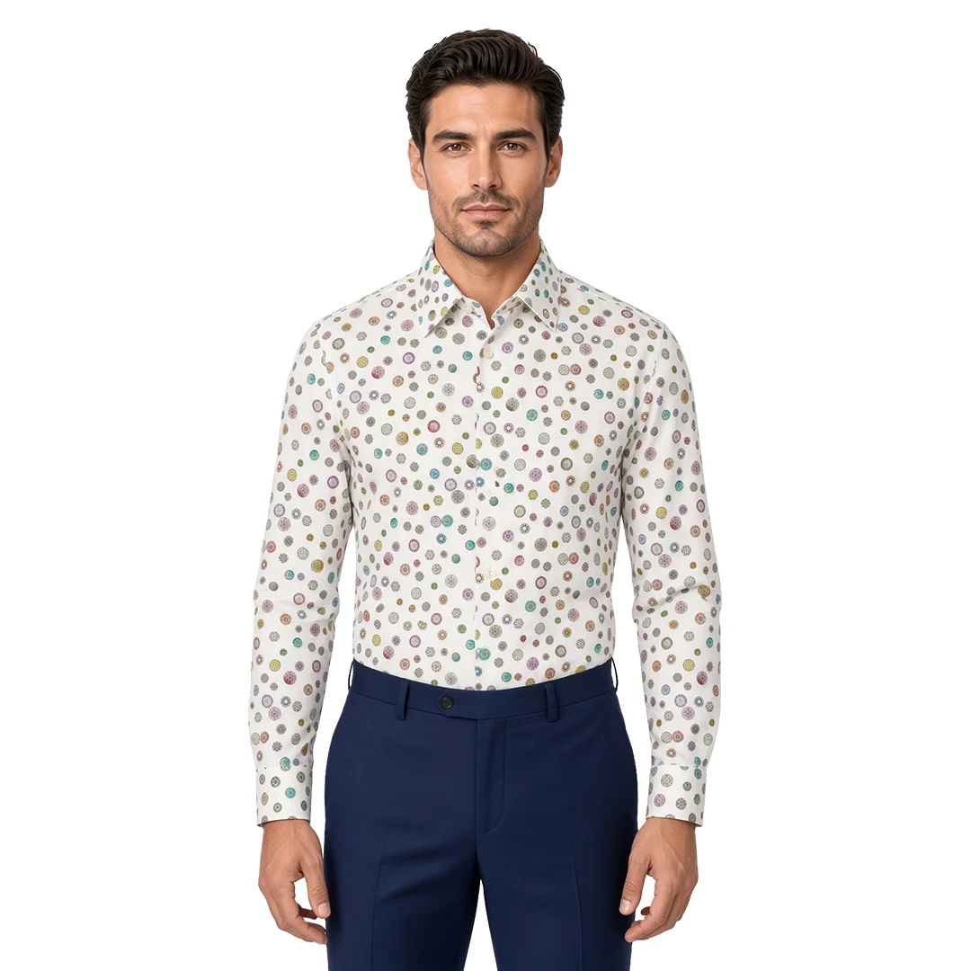 Men's White Motif Casual Shirt