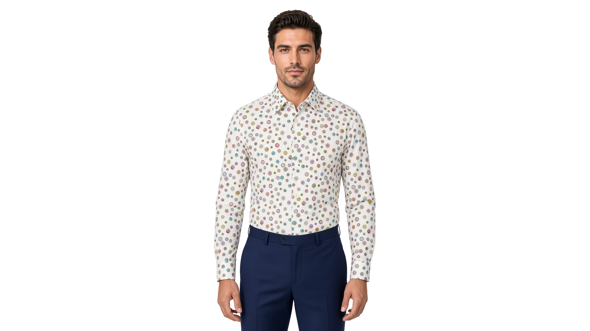 Men's White Motif Casual Shirt