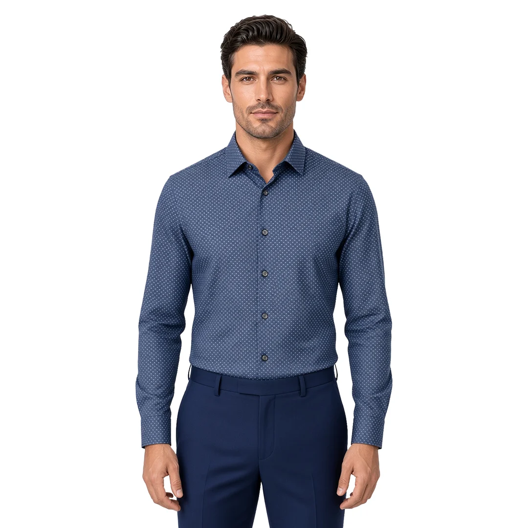 Men's Blue Dotted Casual Shirt