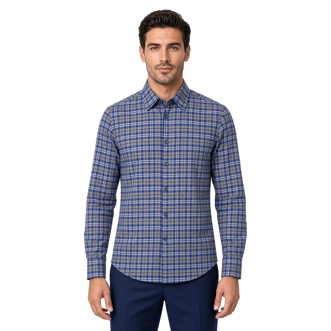 Men's Blue Plaid Flannel Casual Shirt