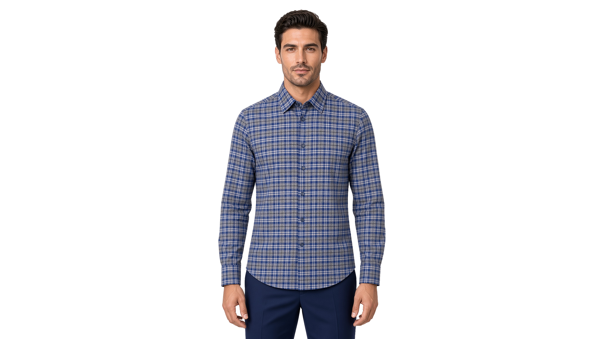Men's Blue Plaid Flannel Casual Shirt
