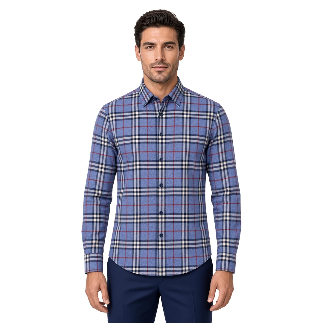 Men's Blue Plaid Flannel Casual Shirt