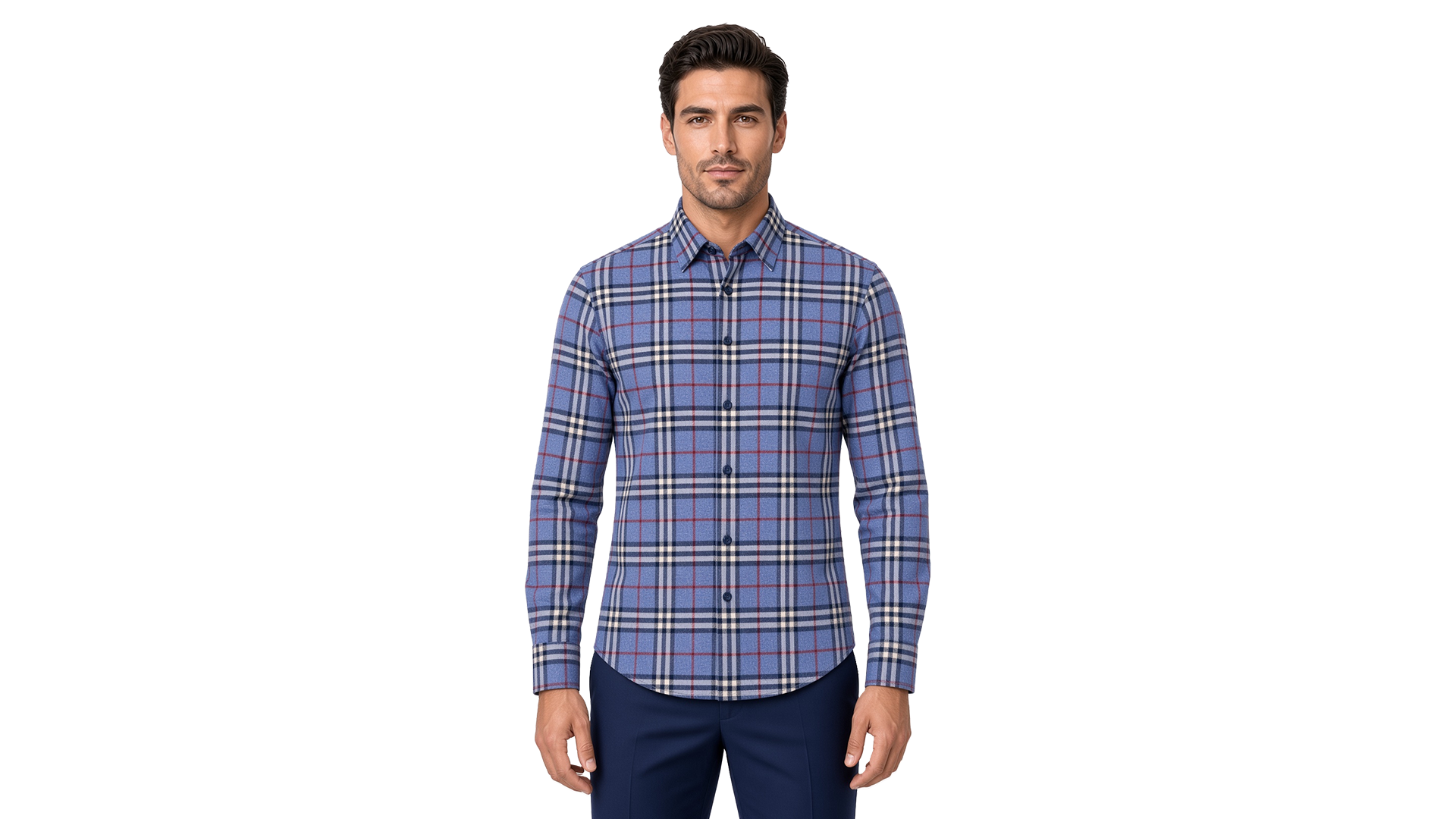 Men's Blue Plaid Flannel Casual Shirt