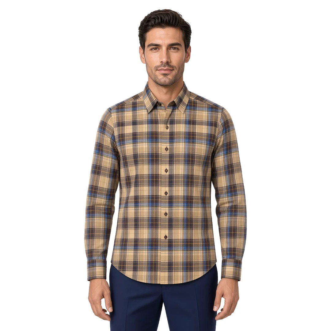 Men's Brown Plaid Flannel Casual Shirt