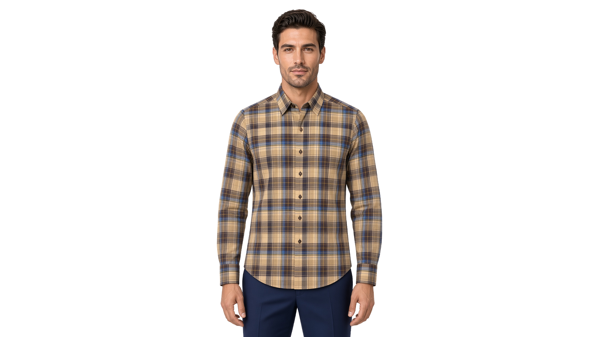 Men's Brown Plaid Flannel Casual Shirt