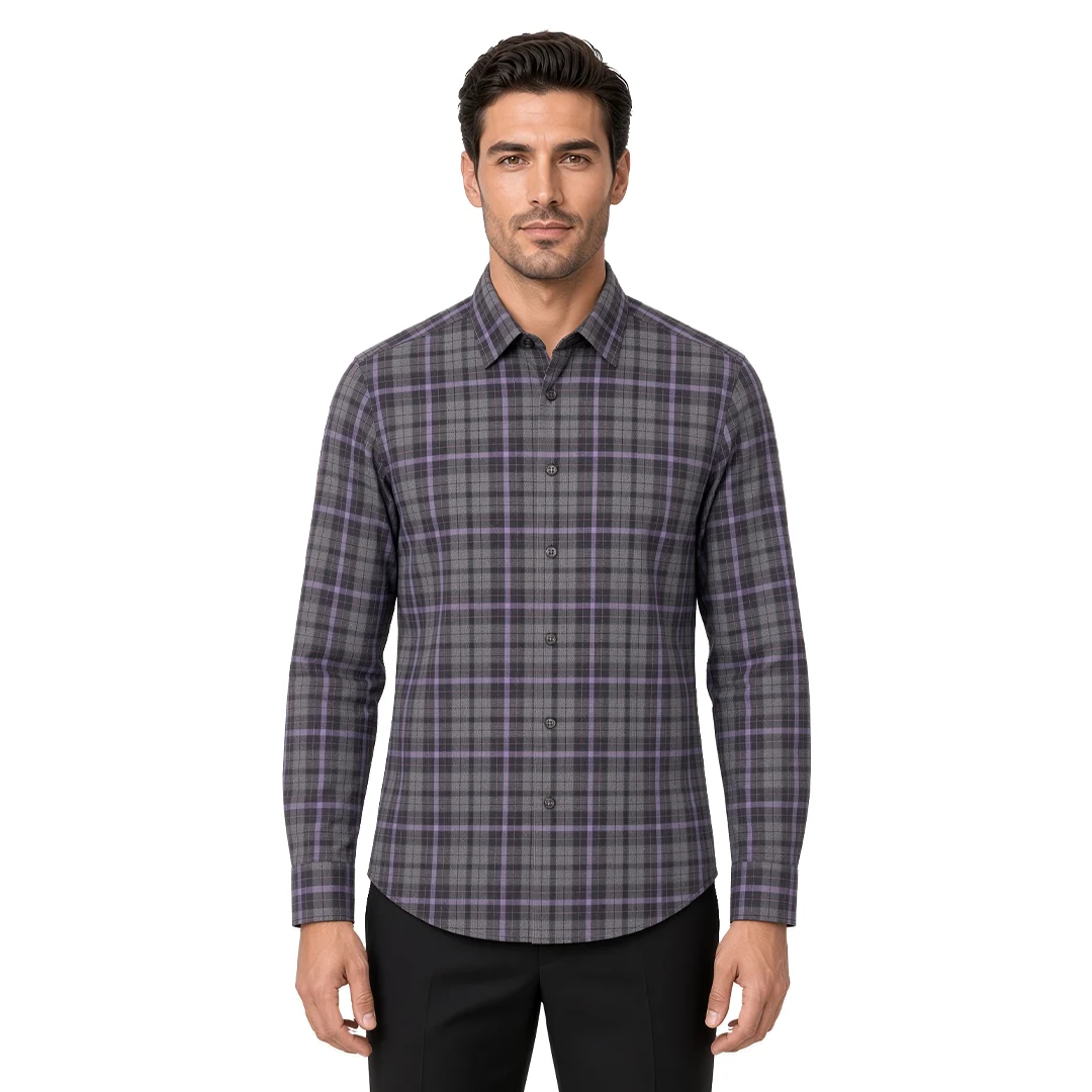 Men's Purple Plaid Flannel Casual Shirt
