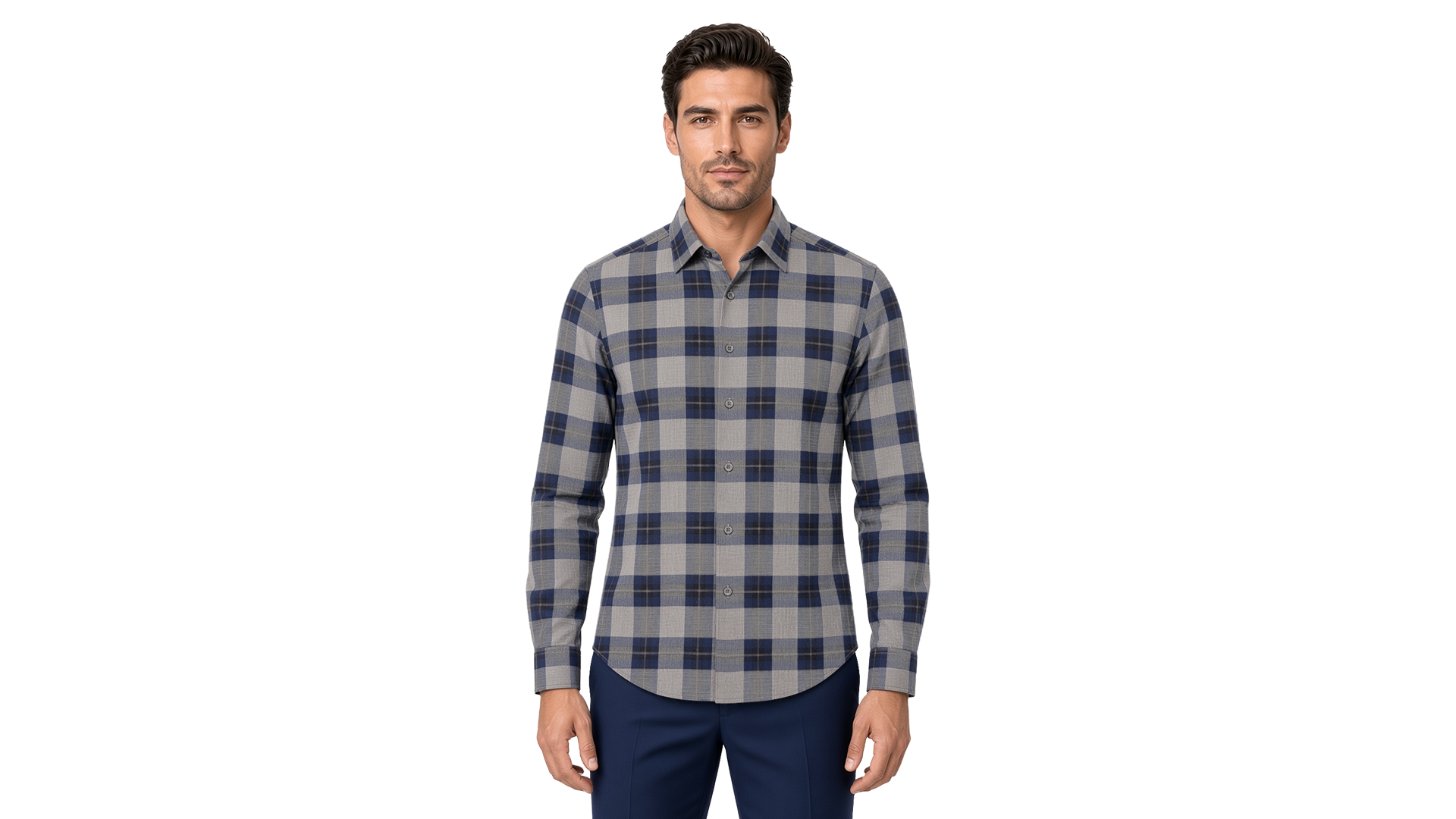 Men's Grey Plaid Flannel Casual Shirt
