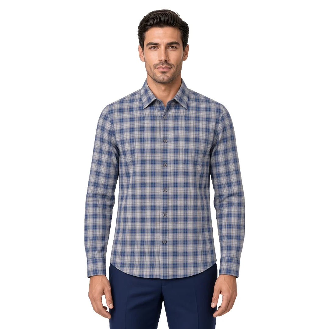 Men's Grey Plaid Flannel Casual Shirt