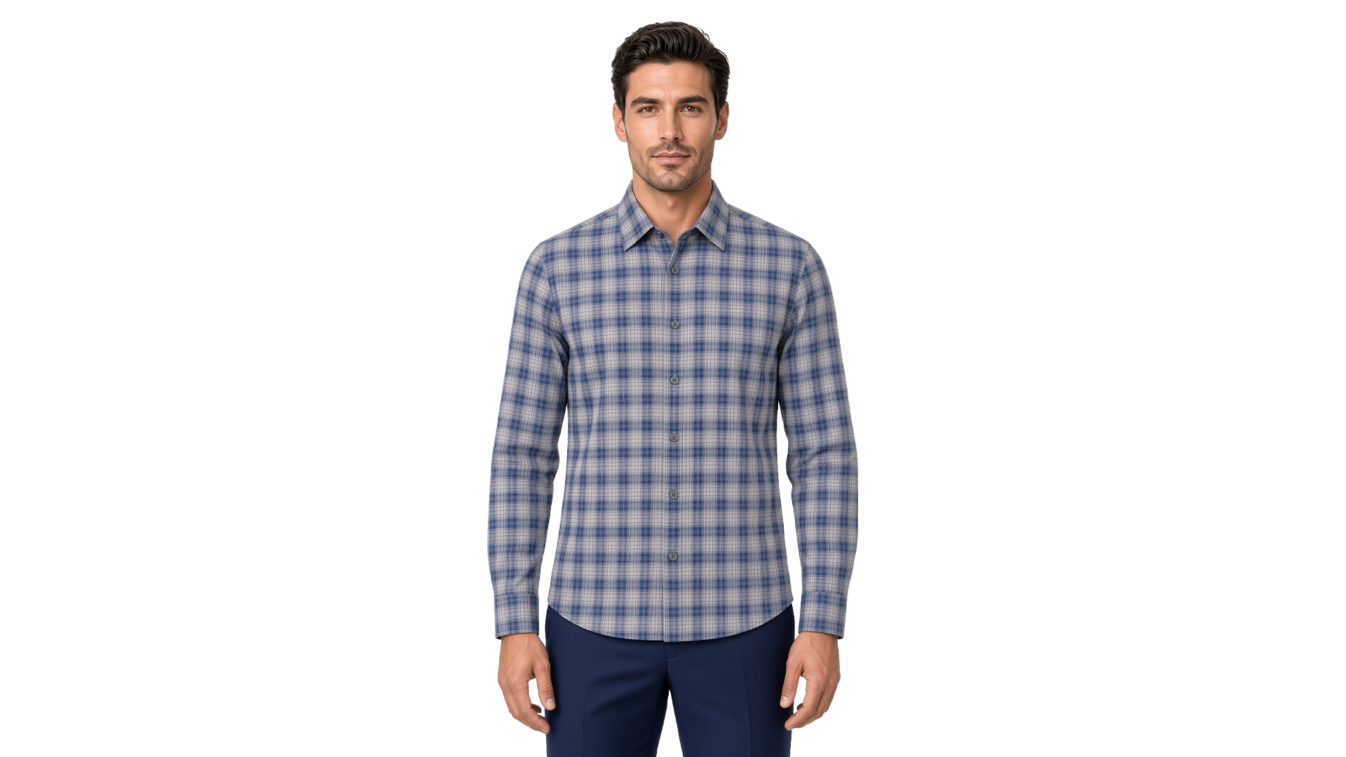 Men's Grey Plaid Flannel Casual Shirt