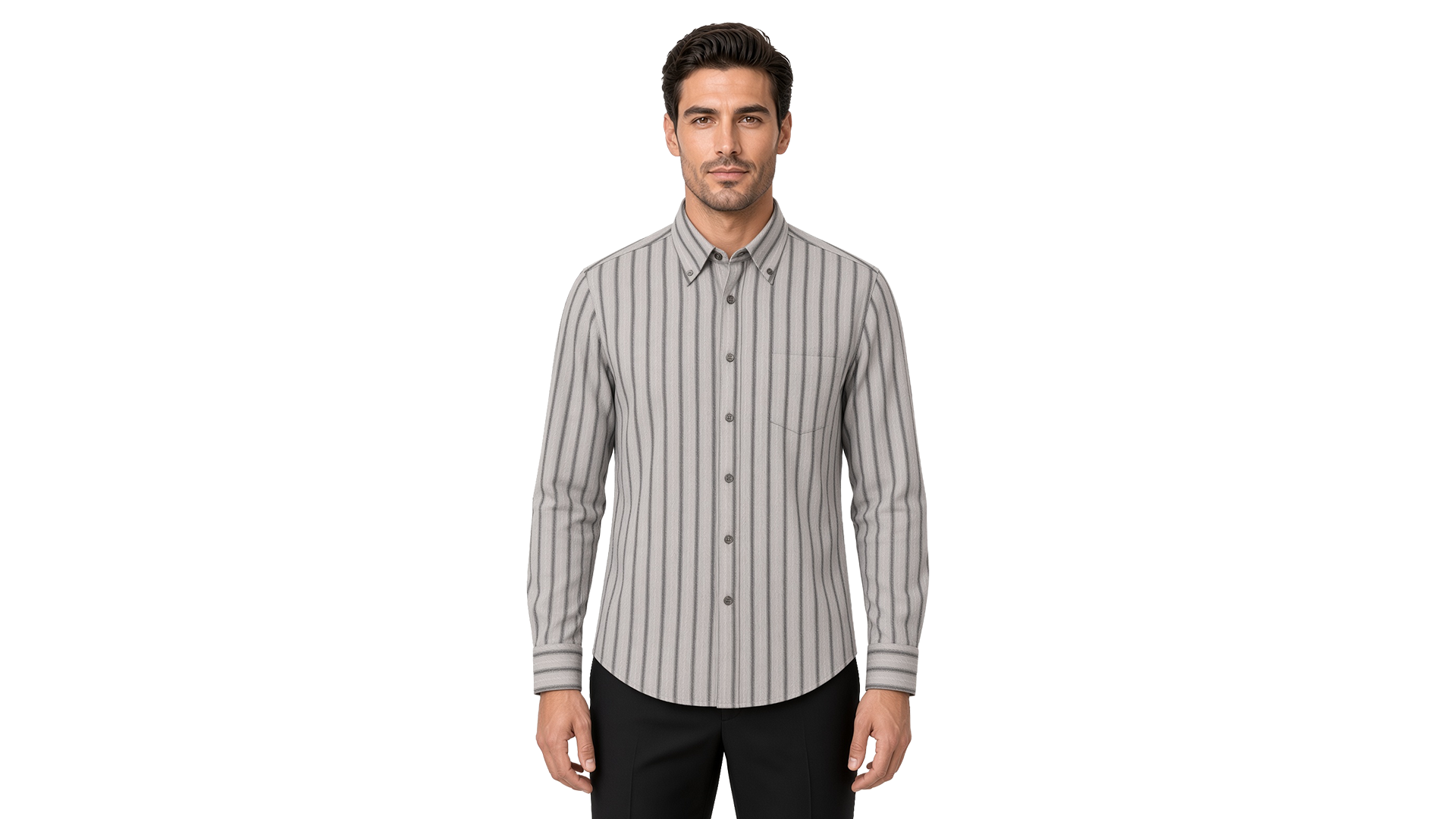 Men's Grey Striped Flannel Casual Shirt