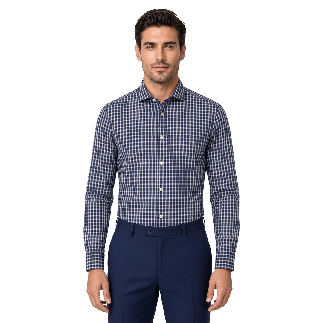 Men's Blue Checked Dress Shirt