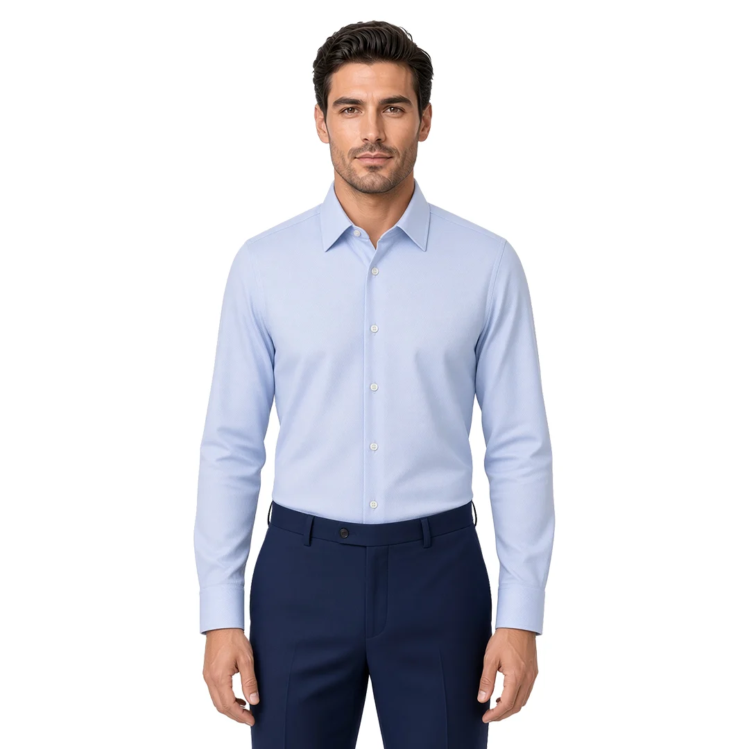Men's Blue Textured Dress Shirt
