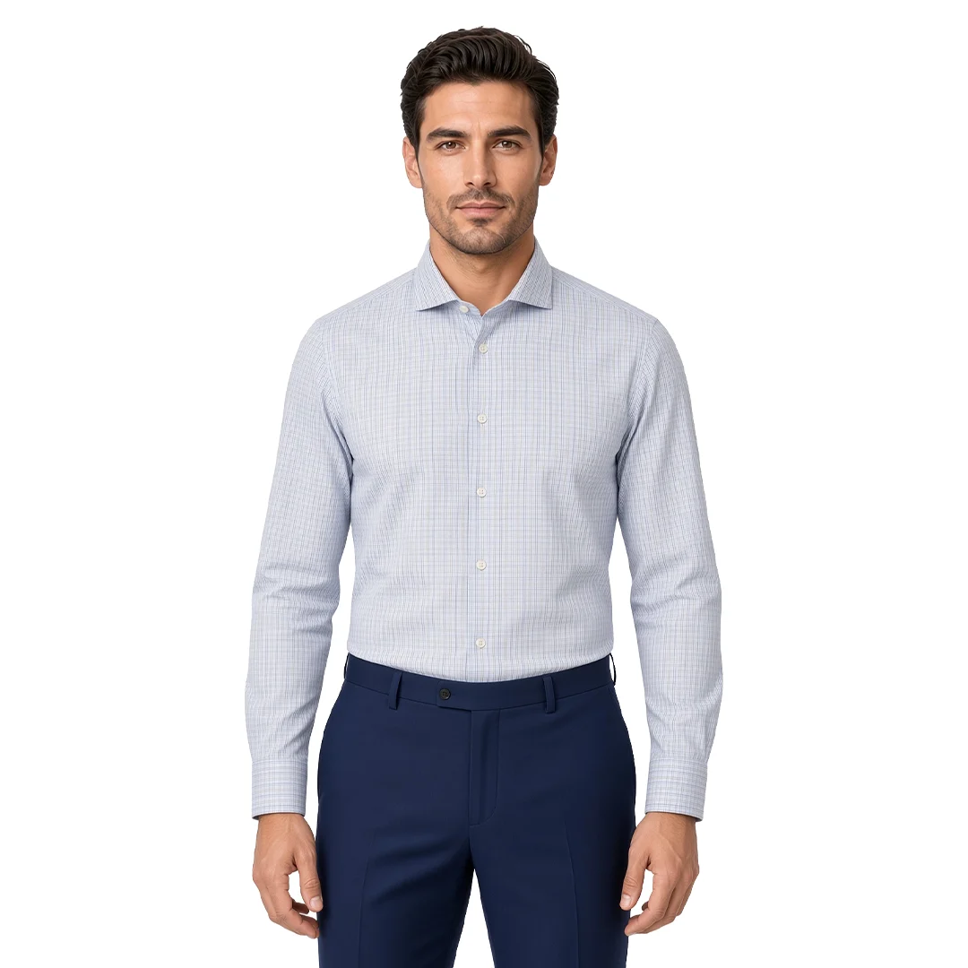Men's Blue Checked Dress Shirt