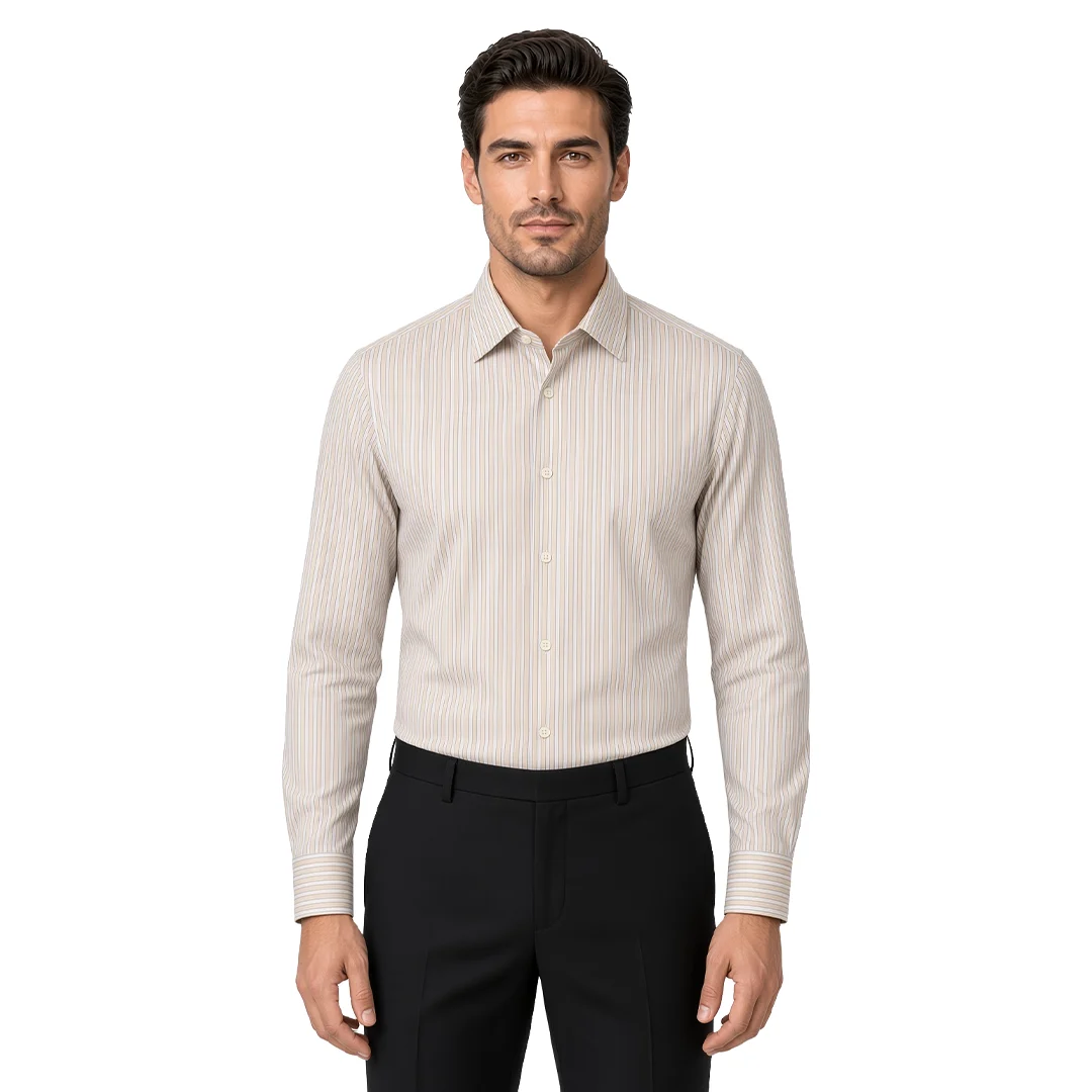 Men's Brown Striped Dress Shirt