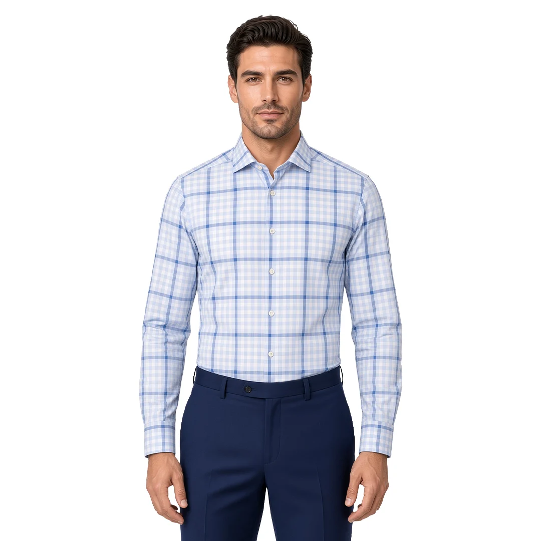 Men's Blue Checked Dress Shirt