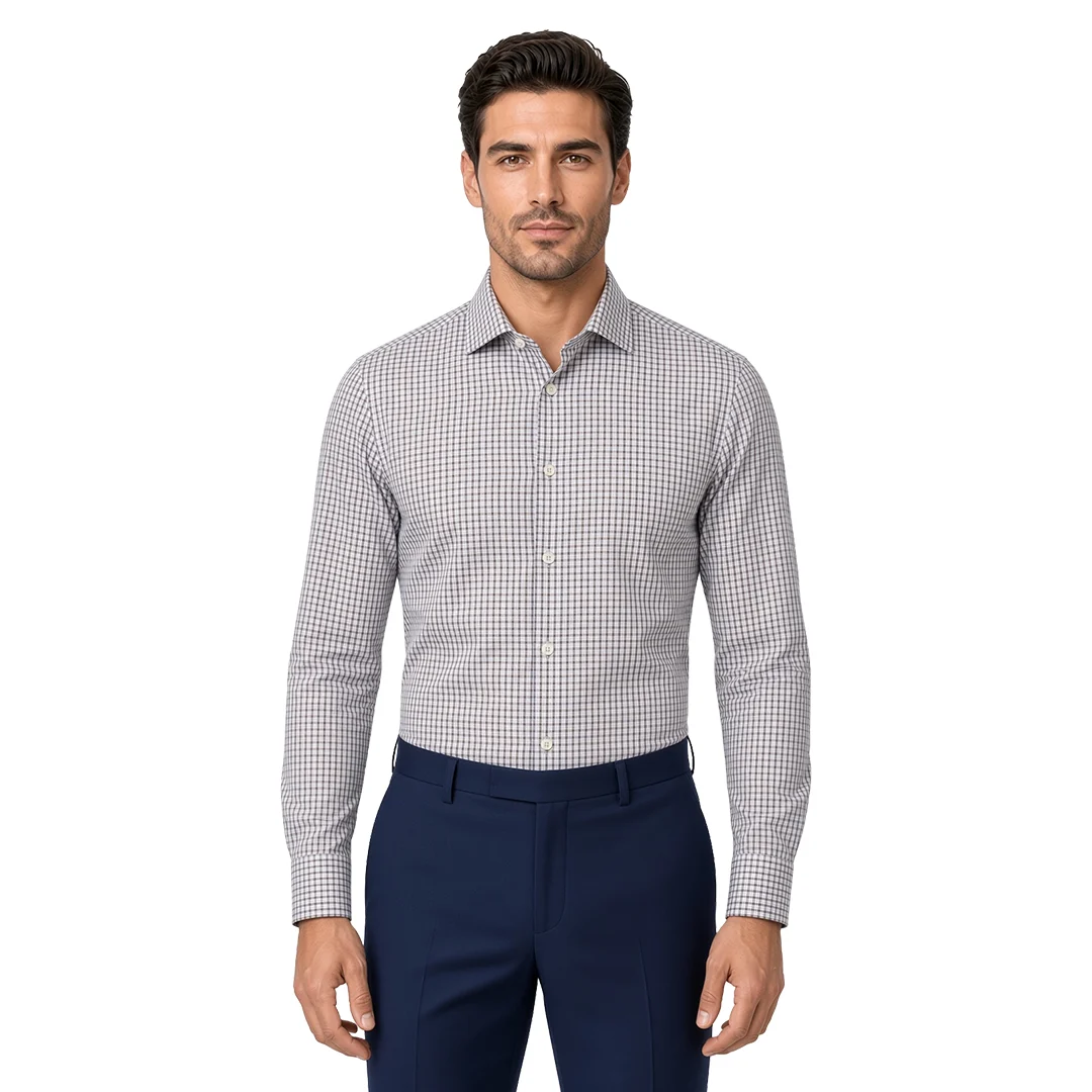 Men's Brown Checked Dress Shirt