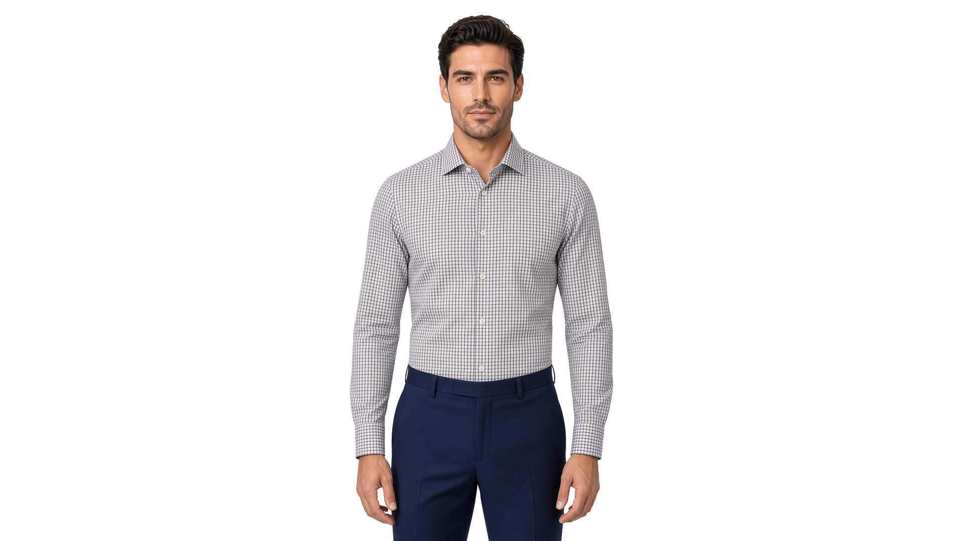Men's Brown Checked Dress Shirt